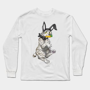 Bobtail BunnyCat: Silver-Amber Tabby (Black) Long Sleeve T-Shirt